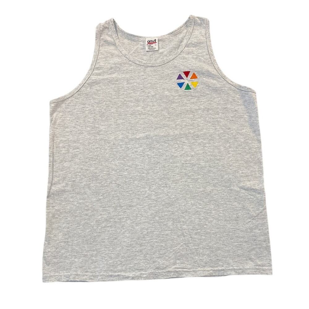 Vintage Anvil Gray Tank Top Size Large Rainbow Geometric Logo USA Made